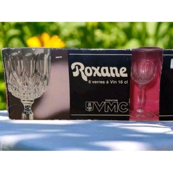 Vintage VMC Reims France 6 Clear Wine Glasses Teardrop Diamond Roxane 160ml - Picture 1 of 5